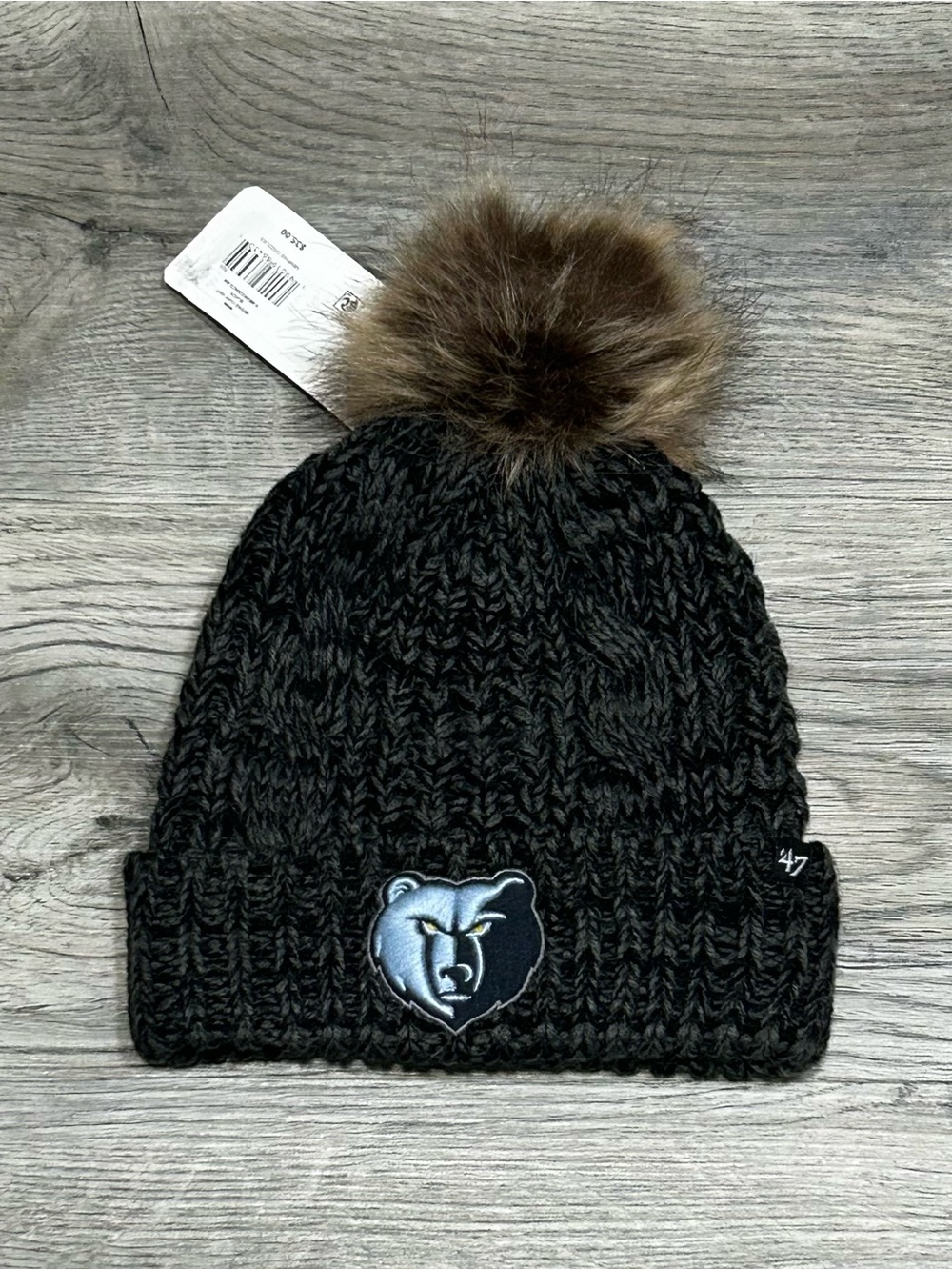 NWT '47 Brand Women's Memphis Grizzlies Meeko Black Cuffed Knit Pom Beanie Hat